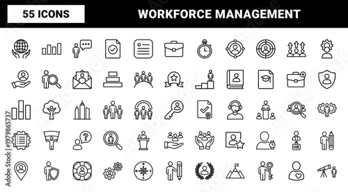 Human resources and employee relations minimalist line icons