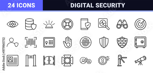 Security and surveillance line icons set