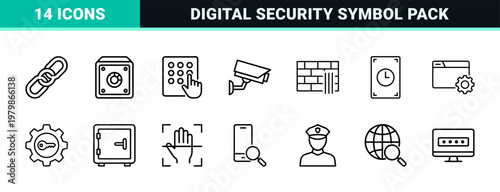 Minimalist security and privacy icon set for web and data protection.