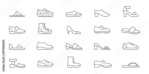 Fotografija Fashion Footwear Icon Set – Sneakers, Heels, Loafers and Shoe Line Vector Collec