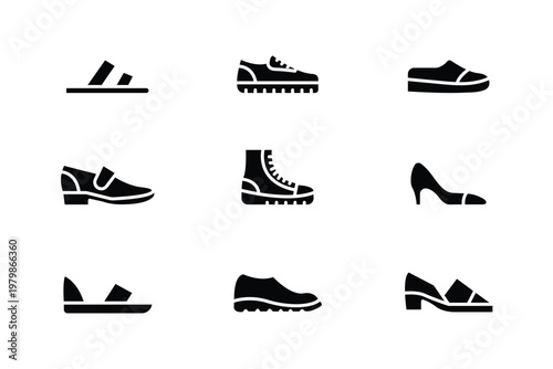 Photos Fashion Footwear Icon Set – Sneakers, Heels, Loafers and Shoe Line Vector Collec