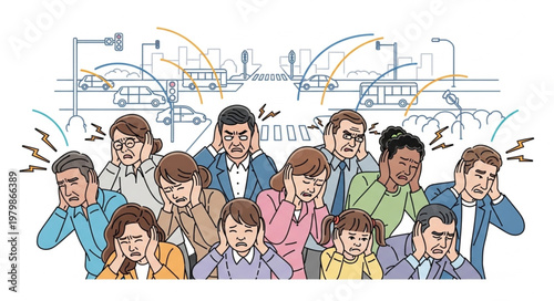 Stressed office workers in group.