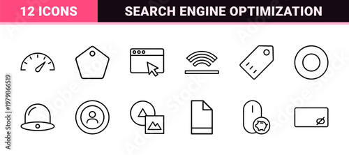 Search engine optimization and digital marketing outline icon set