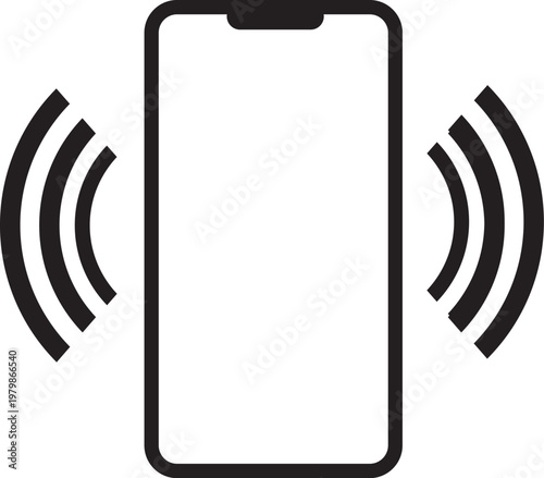 A black and white image of a smartphone ringing with sound waves