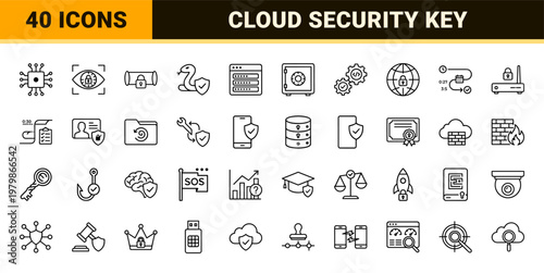 Minimalist cyber-security and data protection icon set.