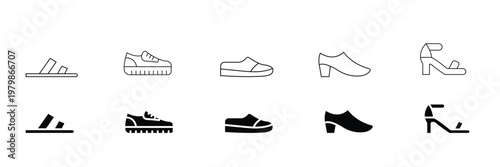Photos Outline Women and Men Shoe Icons Pack Flat Line Footwear Symbols