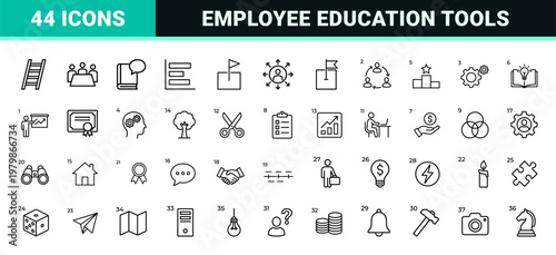 Business training and professional education minimalist line icon set