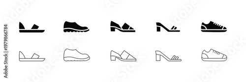 Obraz na płótnie Outline Women and Men Shoe Icons Pack Flat Line Footwear Symbols