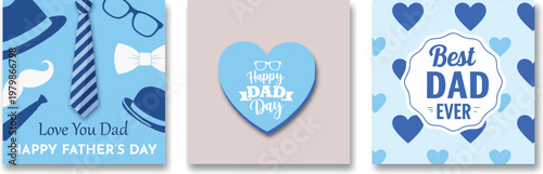 Father's day cards paper cut style illustrations for banners posters social media designs