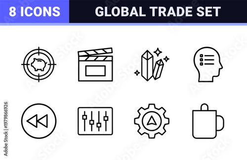 Business and finance outline icon set in minimalist black and white style