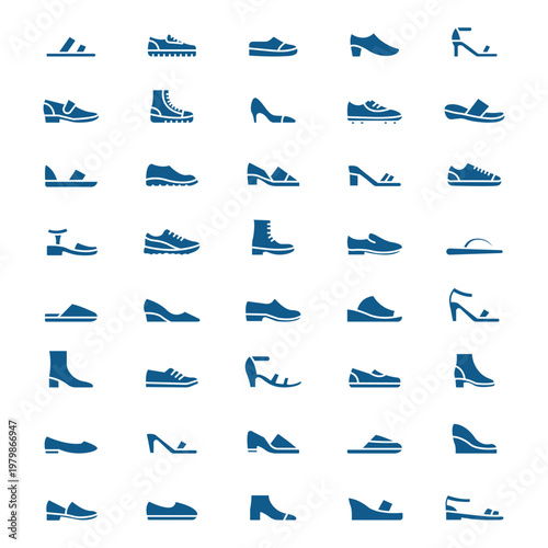 Shoes Outline Icon Set Fashion Footwear Collection Sneakers High Heel Boots Sandals Minimal Vector Icons