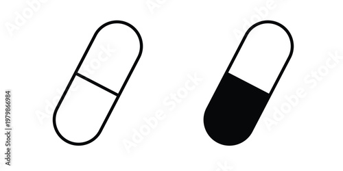 Capsule icon. Flat and outline icons. Black icons