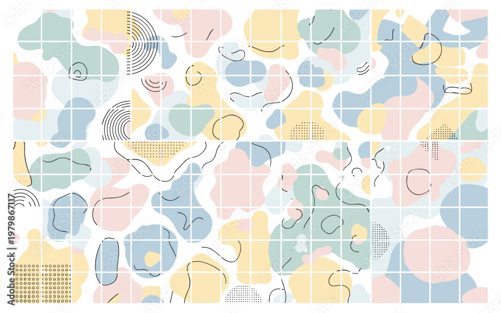Fototapeta premium Anchor grid pastel organic shapes with coordinates vector illustration for ui mapping