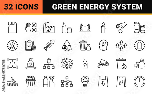 Waste management and environmental recycling thin line icons