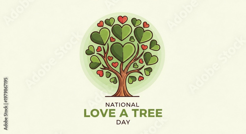 National love a tree day illustration with heart shaped leaves on tree