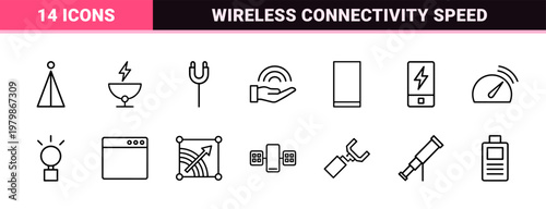 5G network technology and high speed internet line icons set