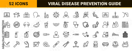 Flu symptoms and medical prevention outline icons