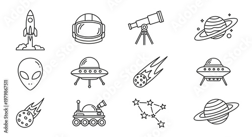 Space icons and symbols.