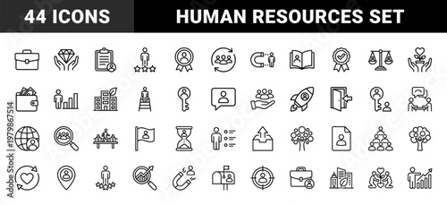 Employer branding and human resources line icon set