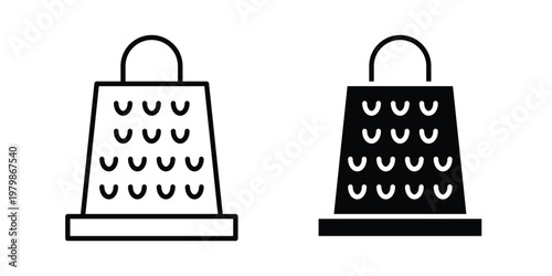 Cheese grater icon. Flat and outline icons. Black icons