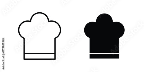 Chef hat icon. Flat and outline icons. Black icons