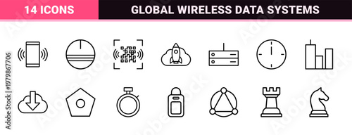 Minimalist 5G Network and Technology Outline Icons Set