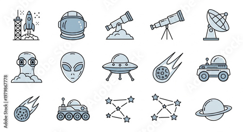 Space icons and symbols.
