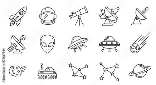 Space icons and symbols.