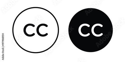 Closed caption icon. Flat and outline icons. Black icons