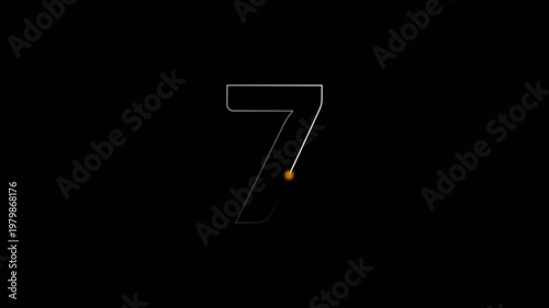 Glowing Neon Number 7 Path Animation on Transparent Background ,Digital Light trace number 7 reveal ,Number animation of digit in 4k with Alpha Channel