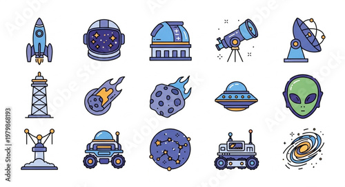 Space icons and symbols collection.