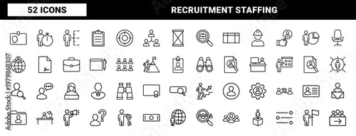 Human resources and recruitment line icons for talent acquisition