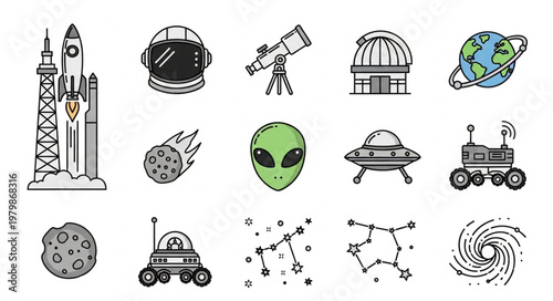Space icons and symbols collection.