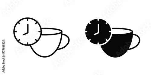 Coffee time icon. Flat and outline icons. Black icons