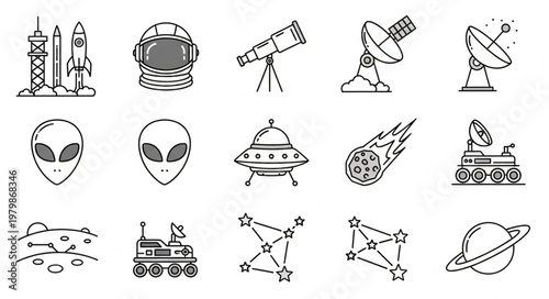 Space icons and symbols collection.