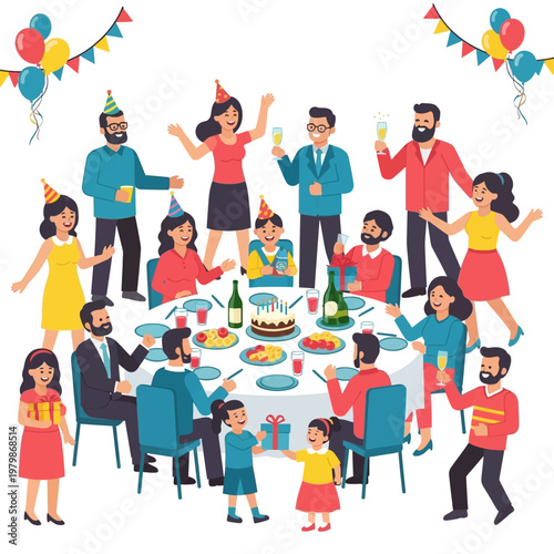 Happy Birthday Party Celebration with Family and Friends Gathering Around Table