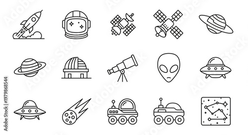 Space icons set with planets.