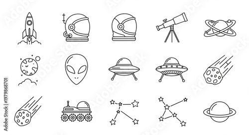 Space icons with celestial objects.
