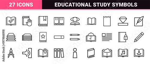 Book and education line icon set in minimalist style.