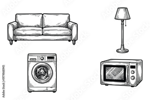 Vintage-style of household appliances and furniture