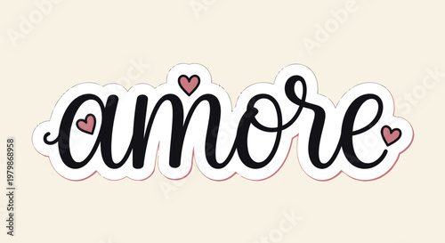 Amore Script with Hearts: A charming and romantic wordmark spells out amore in elegant calligraphy, adorned with delicate heart motifs, symbolizing love and affection.