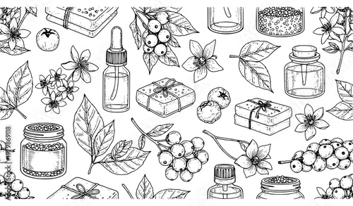 Litsea Cubeba Seamless Pattern Botanical Cosmetic Soap Oil Vector