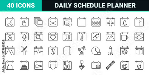 Minimalist calendar and schedule planning line icons set