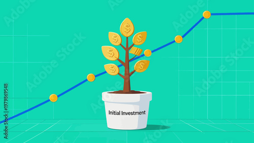 Money tree growing with investment graph