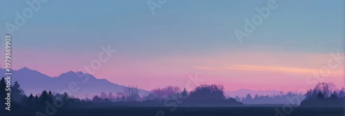 Serene Sunrise Over Misty Mountains and Calm Water Reflection