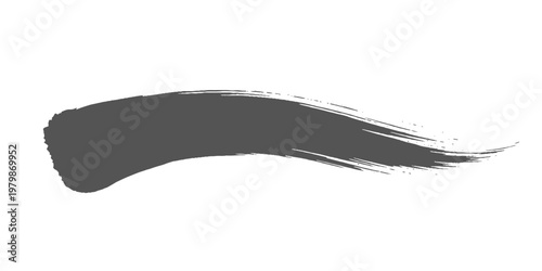 A minimalist black ink brush stroke sweeping in a smooth arc, with textured edges and fading bristle marks on a clean white texture background vector.