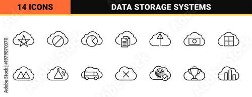 Cloud Computing and Network Security Line Icon Set in Minimalist Style