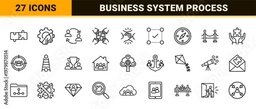 Collaboration and teamwork line icons set