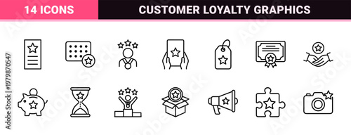 Minimalist customer loyalty rewards and star benefit icon set