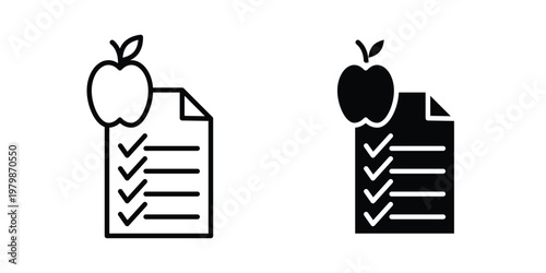Diet plan icon. Flat and outline icons. Black icons